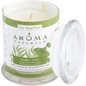 VITALITY AROMATHERAPY by Vitality Aromatherapy ONE 3x3.5 inch MEDIUM GLASS PILLAR SOY AROMATHERAPY CANDLE. USES THE ESSENTIAL OILS OF PEPPERMINT
