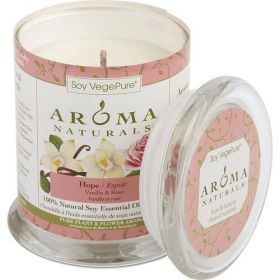 HOPE AROMATHERAPY by Hope Aromatherapy ONE 3x3.5 inch MEDIUM GLASS PILLAR SOY AROMATHERAPY CANDLE. COMBINES THE ESSENTIAL OILS OF VANILLA & ROSE.