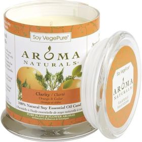 CLARITY AROMATHERAPY by CLARITY AROMATHERAPY ONE 3.7x4.5 inch MEDIUM GLASS PILLAR SOY AROMATHERAPY CANDLE. COMBINES THE ESSENTIAL OILS OF ORANGE