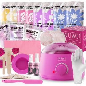 Waxing Kit WUWUVISTA 69 Items Hair Removal Wax Kit With Wax Warmer Waxing Beads For Face, Brazilian, Full Body, Bikini, Sensitiive Skin Skin Suit (Option: Pink-US Plug)